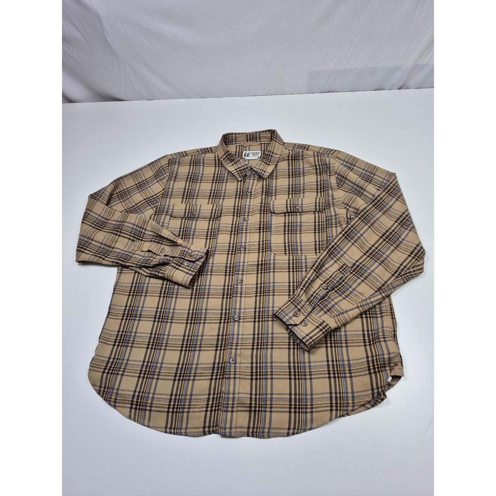 Marmot Mountain Works Shirt Mens 2XL Beige Plaid Flannel Long Sleeve Button Up